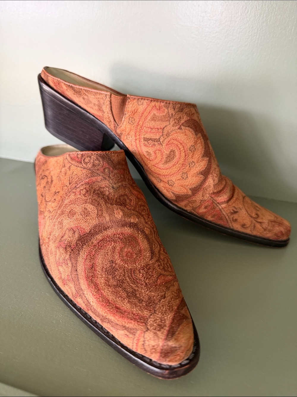 J. Jill Paisley Vero Cuoio Suede Slip-On Mules in Orange and Brown
